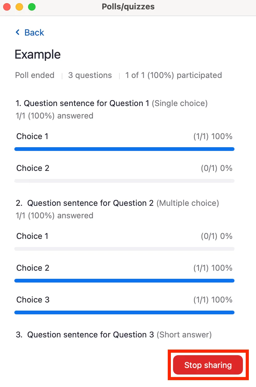 the screen during the results sharing